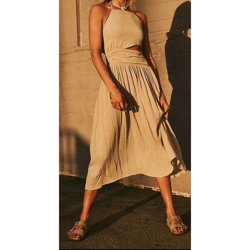 NWT Free People Suki Midi Dress SZ S Tidal Foam Neutral Boho Festival Beach